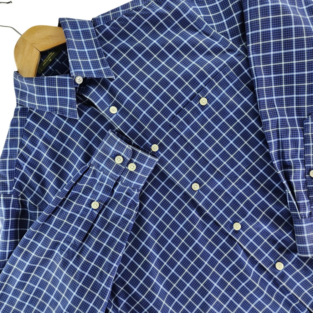 Vintage Orvis Signature Collection Shirt Mens M Blue Plaid Cotton Hong Kong